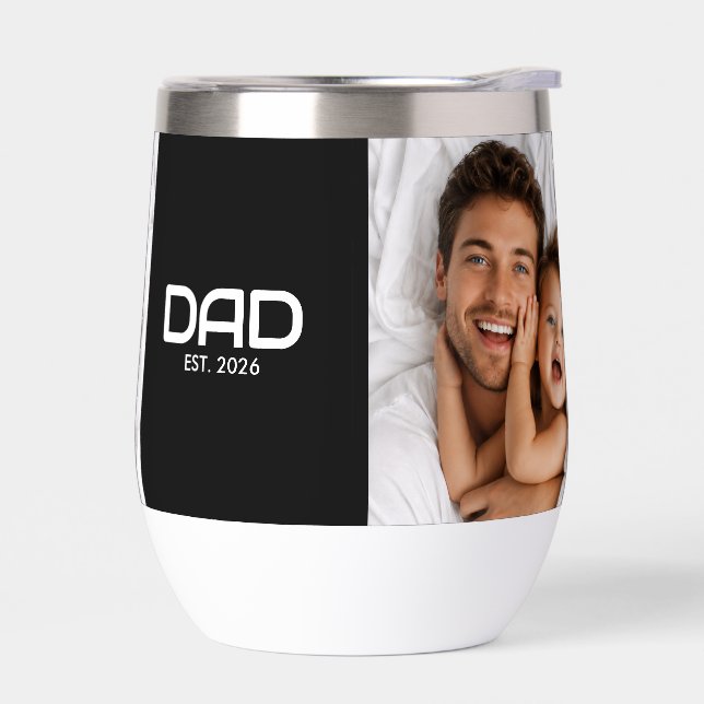 Dad Established Script Black 2 Photo Thermal Wine Tumbler (Left)