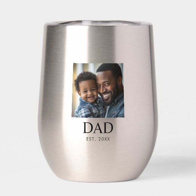 Dad Established Script Black 2 Photo Thermal Wine Tumbler (Back)