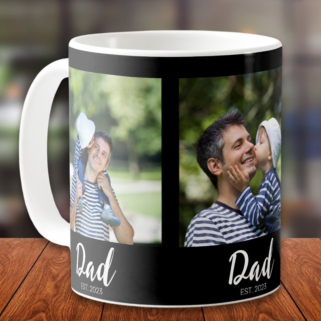 Dad Established Script Black 3 Photo Coffee Mug (Creator Uploaded)