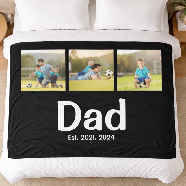 Dad Established Script Black 3 Photo  Fleece Blanket (Creator Uploaded)