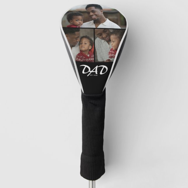 Dad Established Script Black 3 Photo Golf Head Cover (Front)