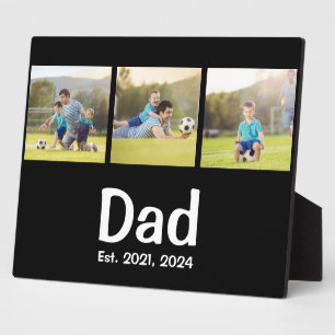 Dad Established Script Black 3 Photo Plaque