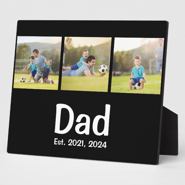 Dad Established Script Black 3 Photo Plaque (Side)