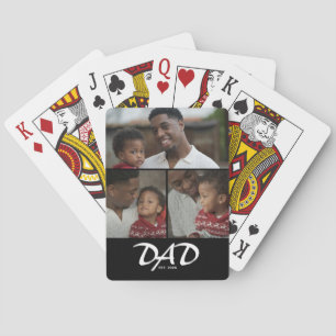 Dad Established Script Black 3 Photo Poker Cards