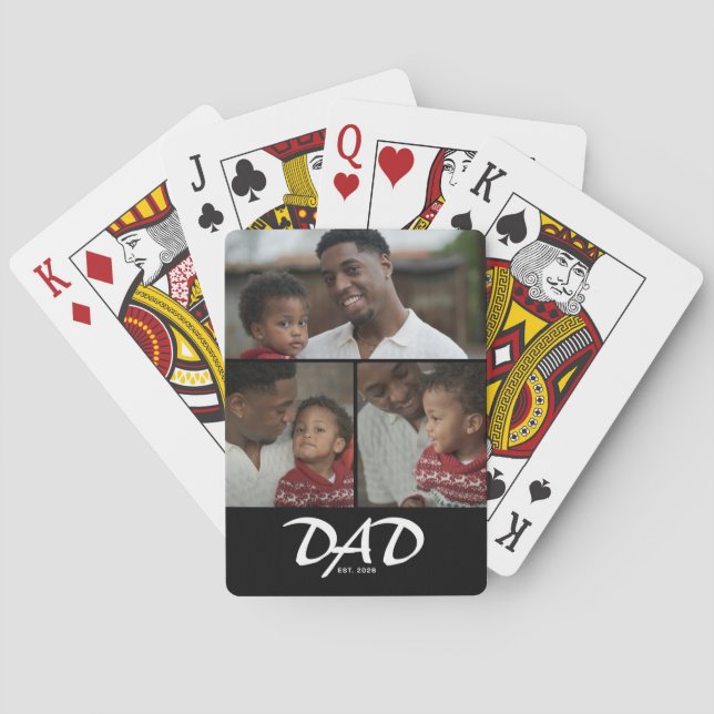 Dad Established Script Black 3 Photo Poker Cards (Back)