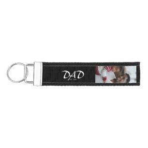 Dad Established Script Black 3 Photo Wrist Keychain