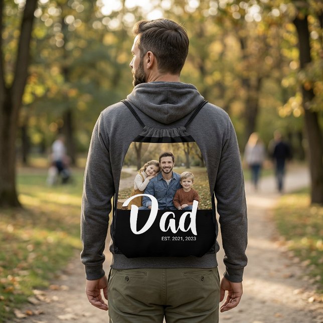 Dad Established Script Black Photo Drawstring Bag (Dad Established Script Black Photo Drawstring Bag)