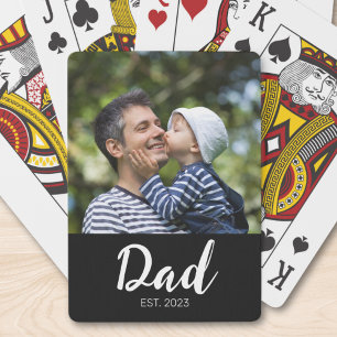 Dad Established Script Black Photo Poker Cards
