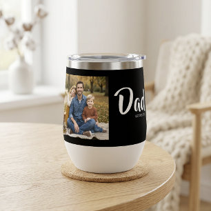 Dad Established Script Black Photo Thermal Wine Tumbler