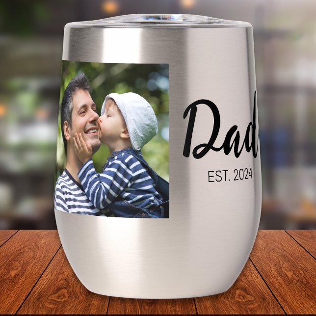 Dad Established Script Black Photo Thermal Wine Tumbler (Creator Uploaded)