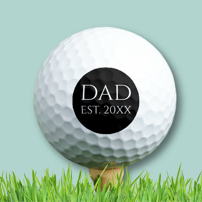Dad Established Simple Black Golf Balls (Dad Establishes Year golf balls, perfect for new dads, birthdays or Father's Day)