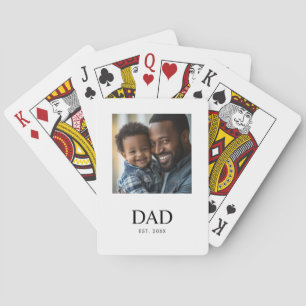Dad Established Simple Black Photo Poker Cards