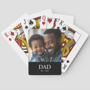 Dad Established Simple Black Photo Poker Cards