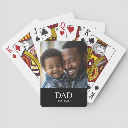 Dad Established Simple Black Photo Poker Cards