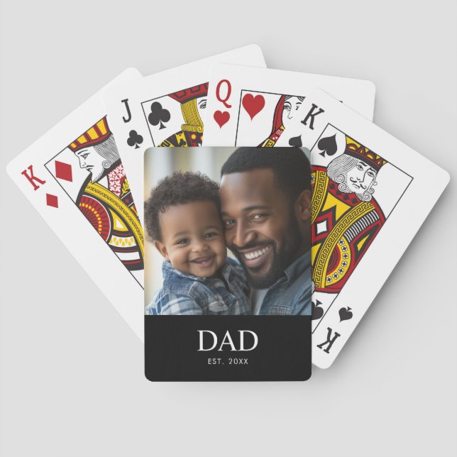 Dad Established Simple Black Photo  Poker Cards (Back)
