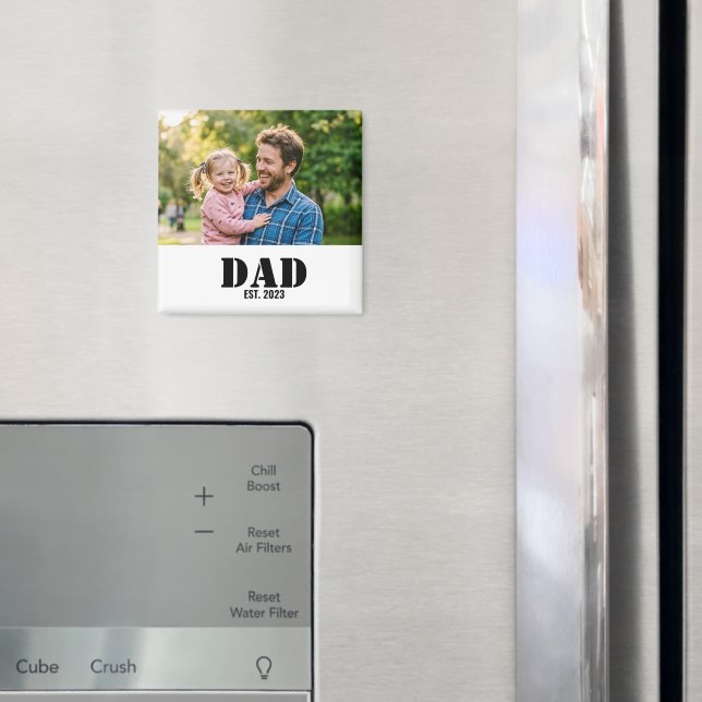 Dad Established Simple Black Text Photo White Magnet (In Situ (Fridge))