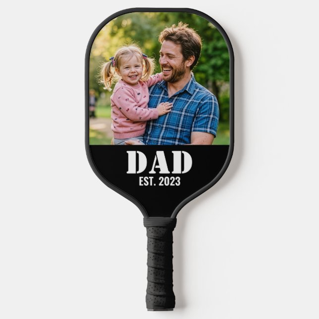 Dad Established Simple Black Typography Pickleball Paddle (Front)