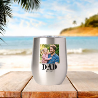 Dad Established Simple Bold Black Font Thermal Wine Tumbler