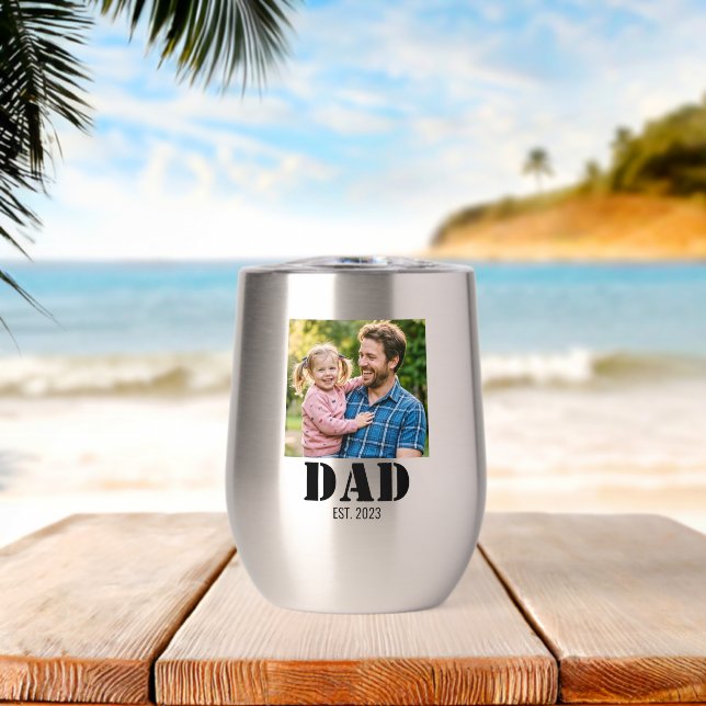 Dad Established Simple Bold Black Font Thermal Wine Tumbler (Beach (Rotated))