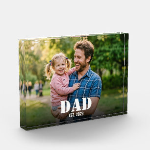Dad Established Simple Bold Typography & Photo Acrylic Award