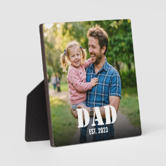 Dad Established Simple Bold Typography & Photo Plaque