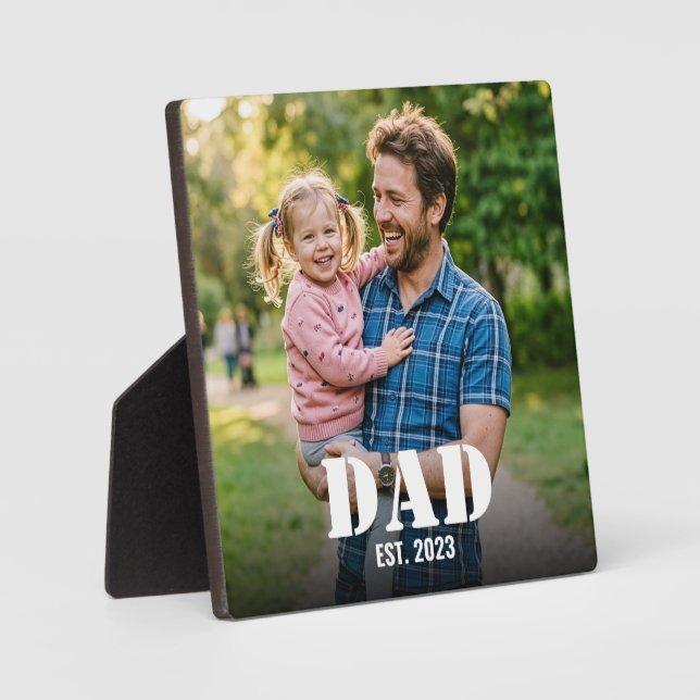 Dad Established Simple Bold Typography & Photo Plaque (Front)