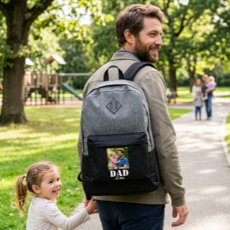 Dad Established Simple White Typography on Black  Port Authority® Backpack