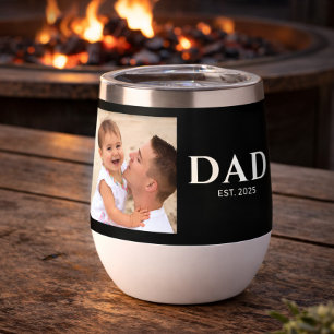 Dad Established Typography Black Photo Thermal Wine Tumbler