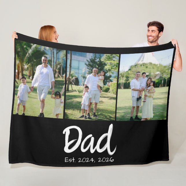 Dad Established white script 3 photo Fleece Blanket (In Situ)
