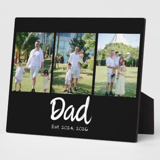 Dad Established white script 3 Photo Plaque (Side)