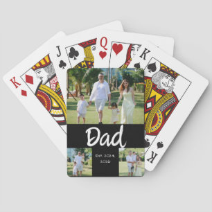 Dad Established white script 3 Photo Poker Cards