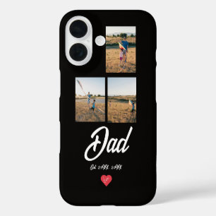 Dad Established White Script Red Heart 3 Photo iPhone 16 Case
