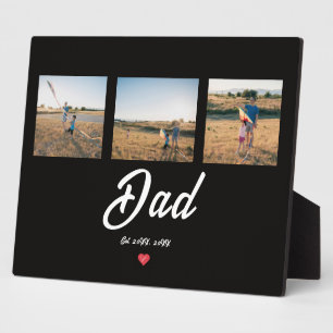 Dad Established White Script Red Heart 3 Photo Plaque