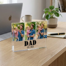 Dad Established Year 3-Photo Custom Keepsake