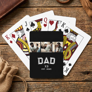 Dad Established Year Bold New Dad 3 Photo Poker Cards