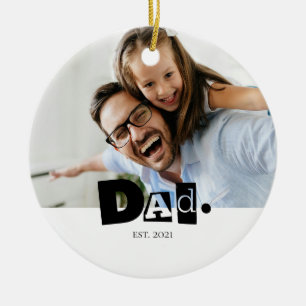 Dad Established Year Custom Photo Christmas Daddy Ceramic Ornament