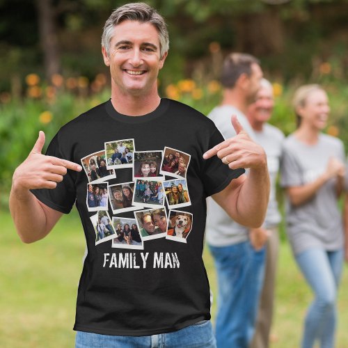 Dad Family Man Photo Collage Instant Photo Dark T_Shirt