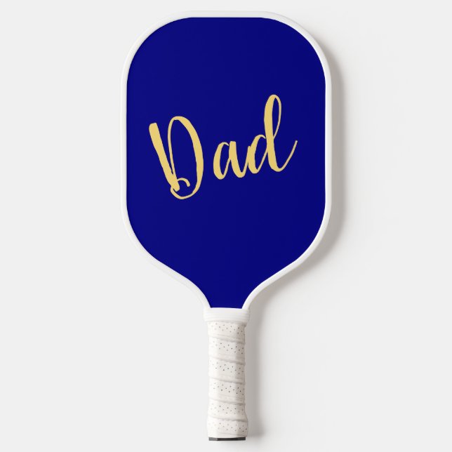 DAD Fancy Script Vibrant Royal Blue Background Carbon Fiber Pickleball Paddle (Front)
