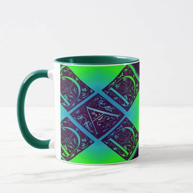 Dad Fancy Text Green Blue Background Mug (Left)