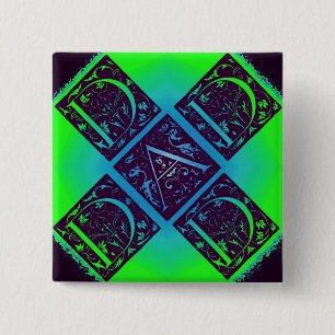 Dad Fancy Text Green Blue Background Pinback Button