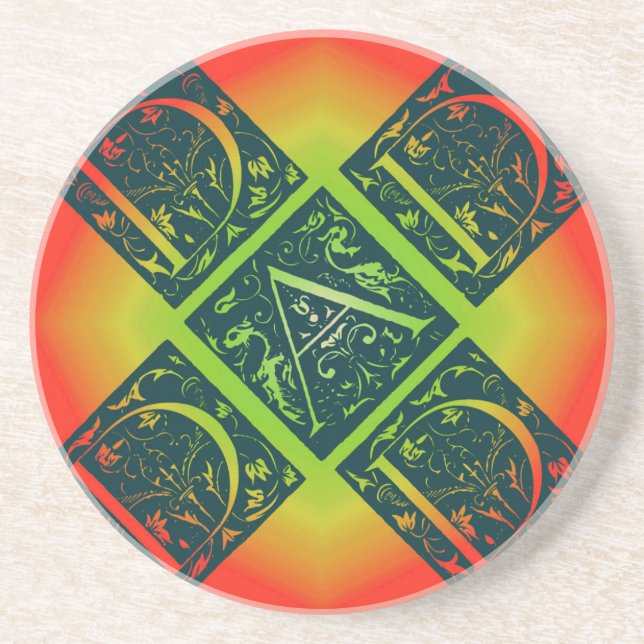 Dad Fancy Text Orange and Yellow Coaster (Front)