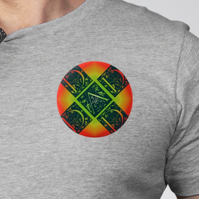 Dad Fancy Typography Pattern Black & Orange Button (Dad Fancy Text Orange and Yellow Button)