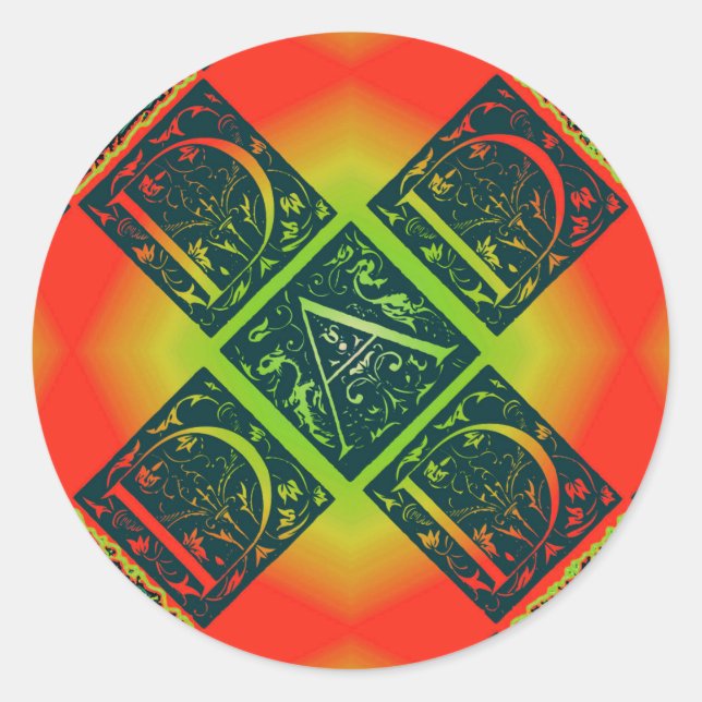 Dad Fancy Typography Pattern Black & Orange Classic Round Sticker (Front)