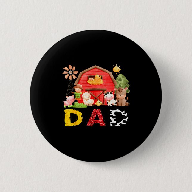 Dad Farm Cow Birthday Boy Matching Family Matching Button (Front)