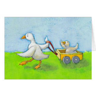 Dad - Father daddy duck baby in wagon cute fun art Cards