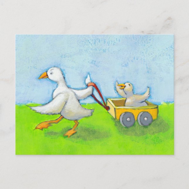 Dad - Father daddy duck baby in wagon cute fun art Postcard (Front)