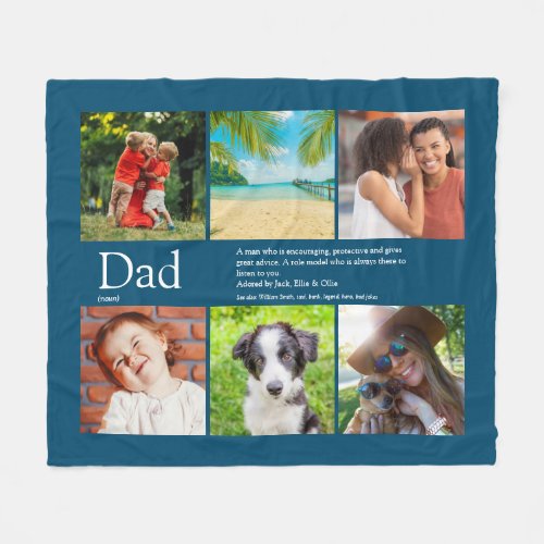 Dad Father Definition 6 Photo Collage Blue Fleece Blanket