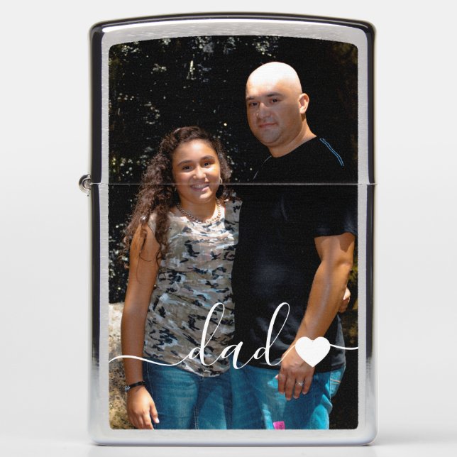Dad Father Photo Script Heart Zippo Lighter (Front)