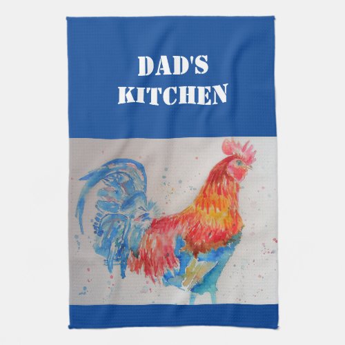 Dad Father Watercolor Red Rooster Kitchen Towel