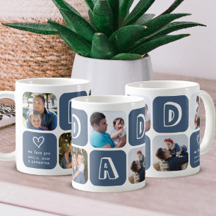 Dad Father with Kids Photo Collage heart Navy Blue Coffee Mug